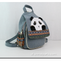 Mochila étnica de linho de algodão bordado com panda
